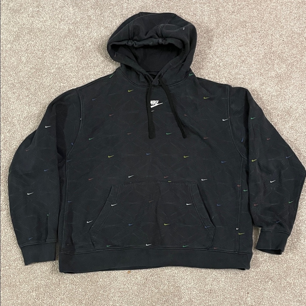Nike Black Hoodie with Colorful Swooshes
